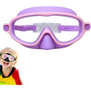 Consistine Swimming Goggles, HD Children's Large Frame Waterproof and Anti-Fog Swimming Goggles, with Nose Cover No Leaking (Purple-pink)