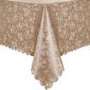 Romanstile Vinyl Tablecloth Rectangle, 100% Waterproof Outdoor Heavy Duty Table Cloth with Flannel Backing, Stain Resistant Plastic PU Table Cover for Kitchen, Dining (Rose Champagne, 52 x 70)