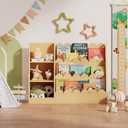 Trironsun 3-Tier Scalloped Kids Bookshelf Montessori Wooden Bookcase with Toy Storage Front Facing Toddler Book Display Organizer for Nursery Playroom and Classroom (Natural Wood), 10.63 x 36.61 x 27.56 inches