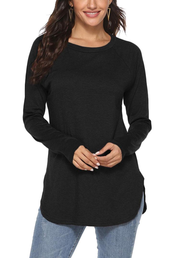 Newchoice Tunic Tops for Leggings for Women Long Sleeve Crewneck Loose Soft Basic Tees (S, Black)