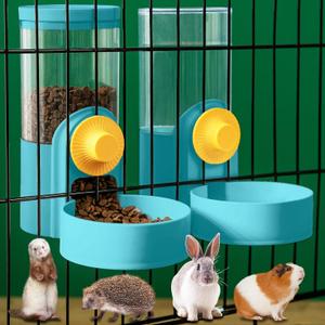 Kenond 40oz Hanging Automatic Rabbit Food and Water Dispenser, Dog Cage and Ferret Feeder, Gravity Cat Feeder Set, Cage Food Bowl for Bunny, Guinea Pig, Chinchilla (Green) (Green Waterer and Feeder A)