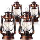 Hortsun 4 Pcs 8 Inch Vintage LED Hurricane Lantern Warm LEDs and Dimmer Switch Battery Operated Farmers Hanging Lantern for Indoor Outdoor Camping Usage Decor