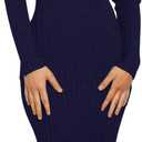 MEROKEETY Women's Long Sleeve Sweater Dress 2025 High Neck Slim Fit Ribbed Knit Midi Winter Dresses (Large, Navy)