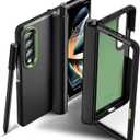 Compatible with Samsung Galaxy Z Fold 4 Case with S Pen Holder-[ Magnetic Hinge Protection] Silicone Hard PC TPU Soft Edge Shockproof Protective Cover Support Wireless Charging - Green