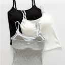WDIRARA Women's 3 Pack Cami Crop Top Built in Bra Spaghetti Strap Camisole Tops (M)