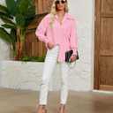 Womens Oversized Button Down Shirts Smocked Cuffed Ruffle Sleeve Boyfriend Blouses Collared Work Casual Top with Pockets (Pink, L)