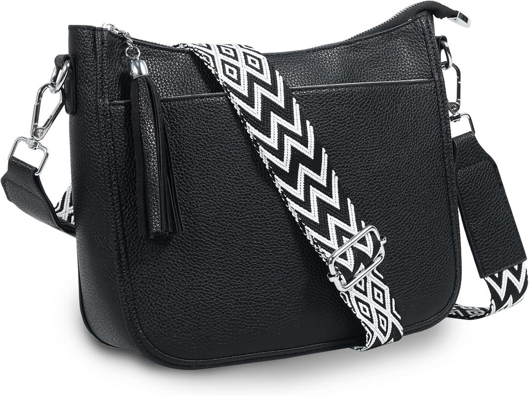 Crossbody Purse For Women, Vegan Leather Medium Crossbody Bag, Women's Crossbody Handbags For Travel With Tassel (Black)