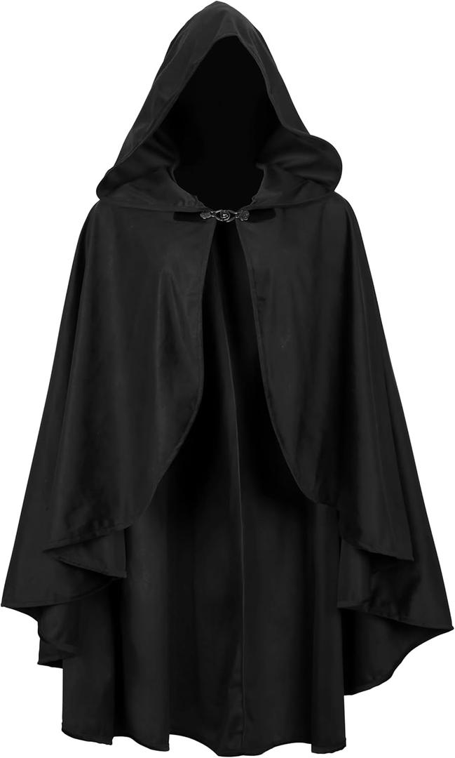 HOMELEX Hooded Renaissance Cloak for Men Women Adult Halloween Medieval Victorian Velvet Cape (Black)