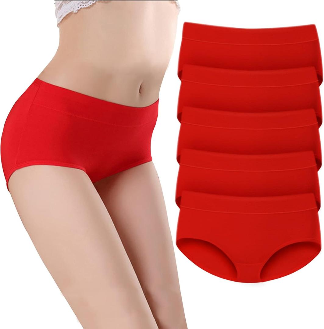 Women's Briefs Cotton Underwear Mid Waisted Panties Soft Underpants 5Pack, M