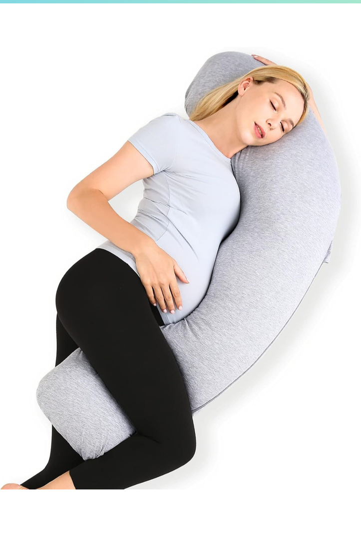 Momcozy Pregnancy Pillows for Side Sleeping, J Shaped Maternity Body Pillow for Pregnancy, Soft Pregnancy Pillow with Jersey Cover for Head Neck Belly Support, Grey
