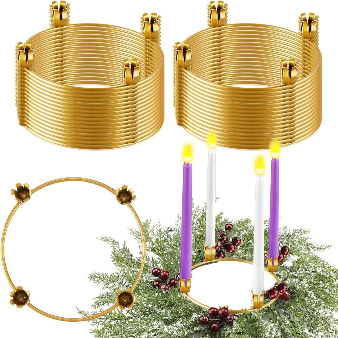 Thyle 30 Pcs Metal Christmas Advent Wreath Rings Bulk Gold Advent Wreath Candle Holder Xmas DIY Taper Candle Rings Table Candelabra Holder for Church Supply Home Table Centerpiece Festival Decoration