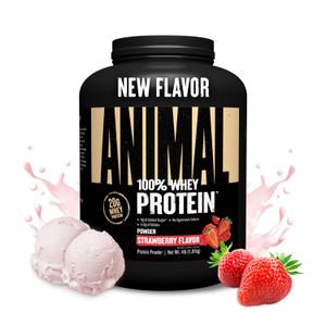 Animal 100% Whey Protein Powder Whey Blend for Pre or Post Workout, Recovery, Anytime Low Sugar Protein Boost Meal Replacement with BCAA Branched Chain Amino Acids New Flavor, Strawberry, 4 lb, EXP date: 02/2028