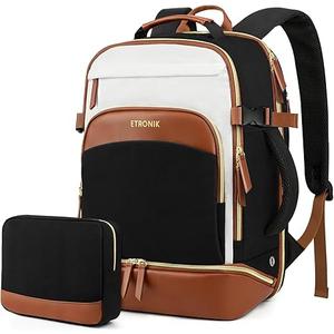 ETRONIK Travel Backpack for Women, Carry on Backpack Flight Approved with Shoe Compartment & Wet Pocket, Personal Item Travel Bags Fit 17.3" laptop, Travel Work Business Backpack, BLACK BROWN