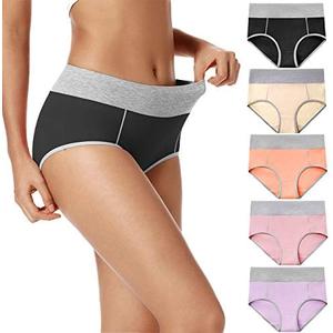 POKARLA Womens Cotton Underwear High Waist Full Coverage Briefs Soft Breathable Postpartum Panties Stretch Underpants, XS, Pack of 5