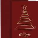 easykart labels 20 Christmas Greeting Cards with Gold Foiling Xmas Tree, 6.75 x 4.5 Size, Dark Red Self Paper with Red Envelope with Seal Stickers For Friends, Family and loved Ones