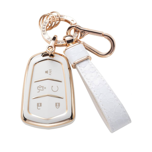 Key Fob Cover for Cadillac Escalade XT5 CT6 CTS SRX ATS 5-Buttons Soft TPU Full Covers Protector Car Keys Case Shell Keychain, White