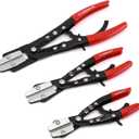 CASOMAN 3PC Hose Pincher Pliers Set, Locking Ratcheting Pliers for Automotive, Radiator, Fuel, Coolant Lines (Red)