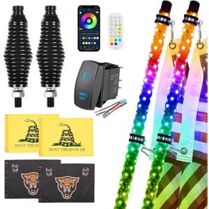 Ehaho 2 Pack 6FT Whip Lights with Spring Base,LED Whip Light with App & Remote Control,Spiral RGB Chasing Lighted Whips with Rocker Switch,Music Whip Light for UTV ATV Polaris RZR Can-Am SXS Truck