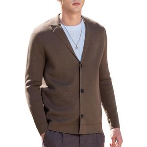 New Sweater V-Neck Solid Color Cardigan Sweater Men's Lazy Style Jacket Clip (Brown, L)