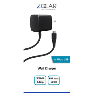 DI ZGEAR 1A MICRO USB WALL CHARGER 6'