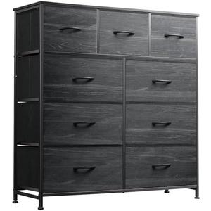 WLIVE 9-Drawer Dresser, Fabric Storage Tower for Bedroom, Entryway, Closet, Tall Chest Organizer Unit with Fabric Bins, Steel Frame, Wood Top, Easy Pull Handle, Charcoal Black Wood Grain Print