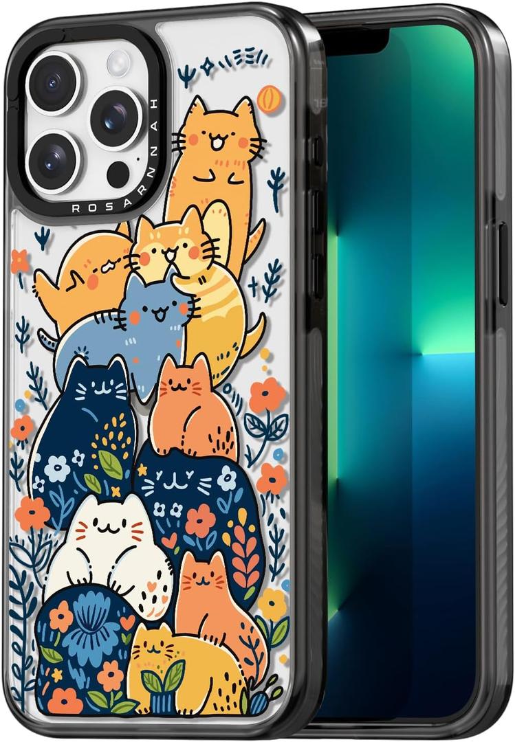 Compatible for iPhone 13 Pro Case Cute Aesthetic - Durable Shockproof 6.6 ft Drop Impact Phone Case Cover with Funny Fashion Cats Party Design 6.1" Black