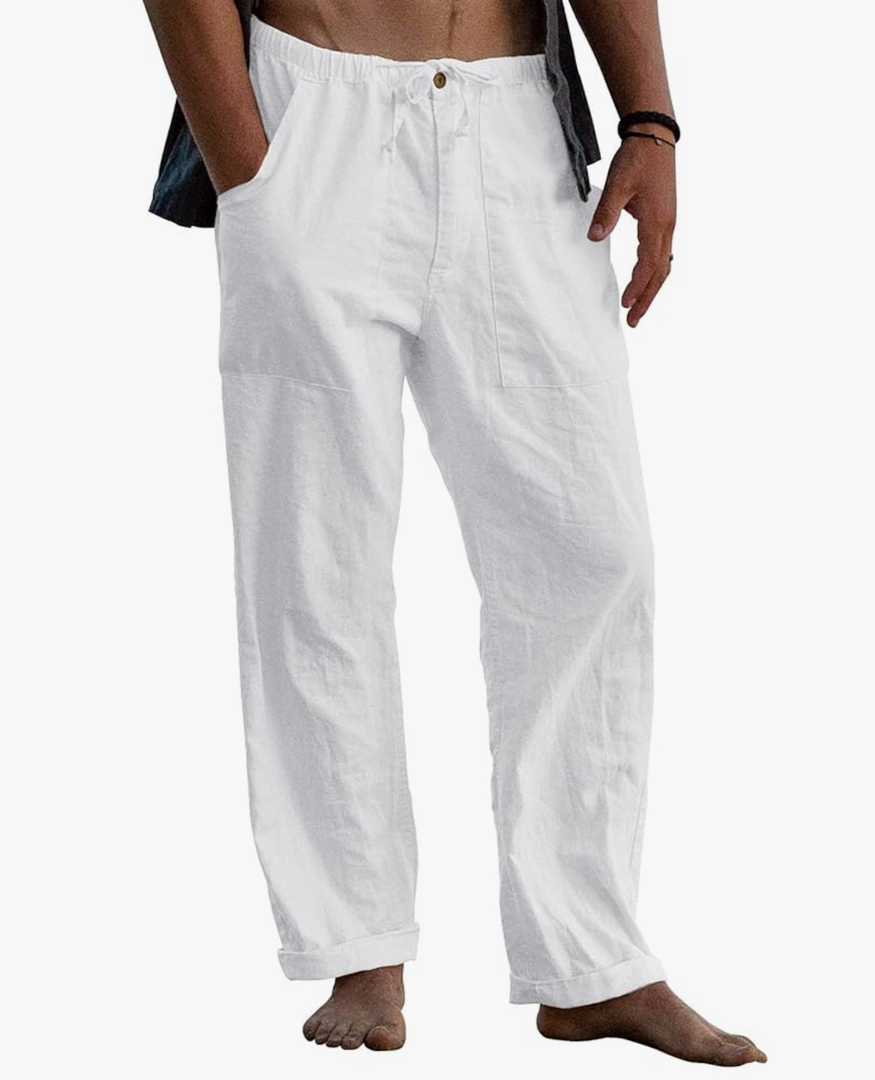 Gafeng Mens Linen Pants Yoga Beach Loose Fit Casual Summer Elastic Waist Drawstring Baggy Trousers with Pockets, XXXL