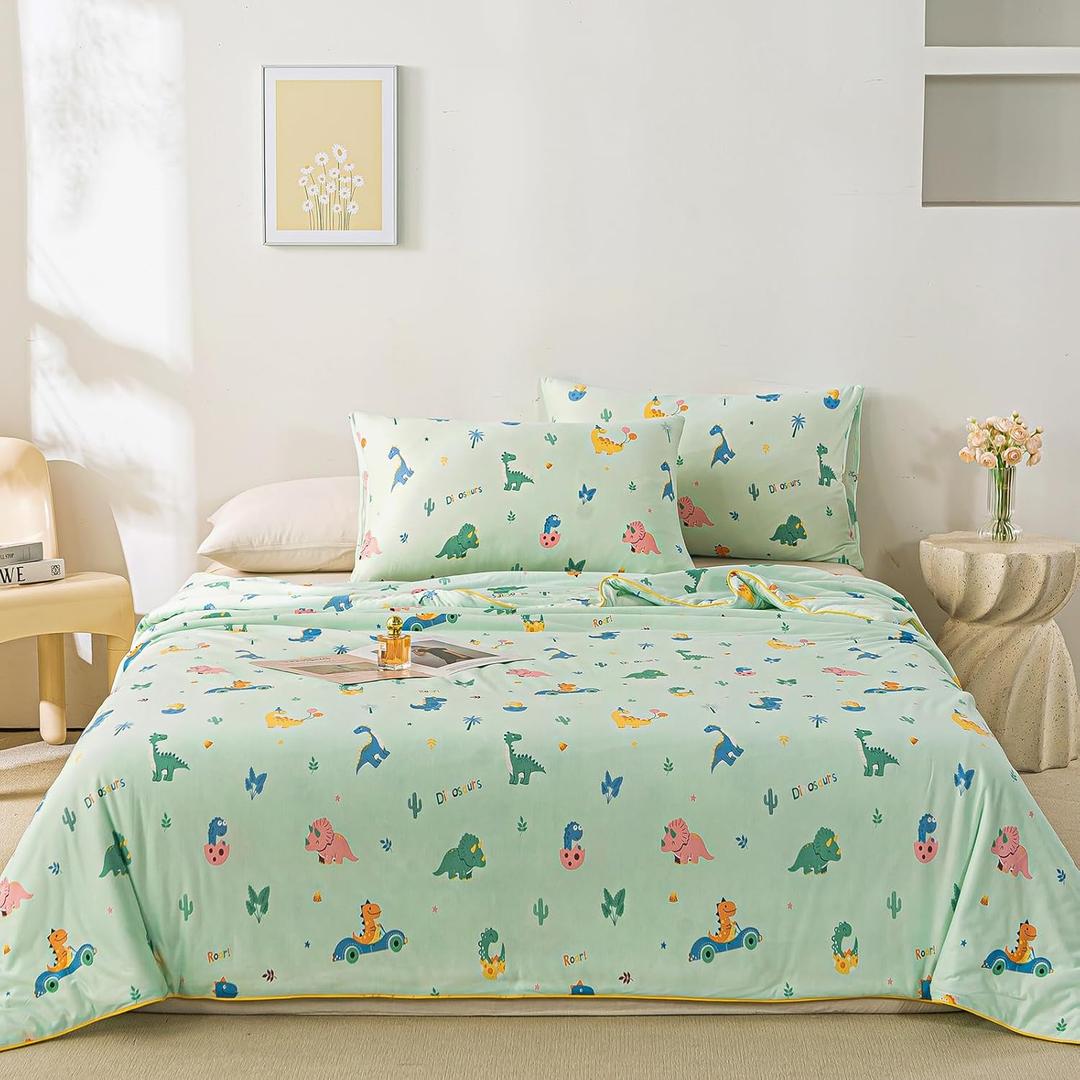 MorroMorn Full Size Comforter Sets, Neutral Full Bedding Sets - 3 PCS Bed Set with 2 Pillowcases Ultra Soft Lightweight Blanket for Bed Quilt Boys Kids Tween Teen Dorm Preppy Summer (Dinosaur)