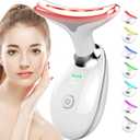 Red-Light-Therapy-for-Face-and-Neck, 7 Color Face Massager Tool for Wrinkles, Double Chin, Vibrating Facial Massager with Thermals for Skin Care, Glossy White