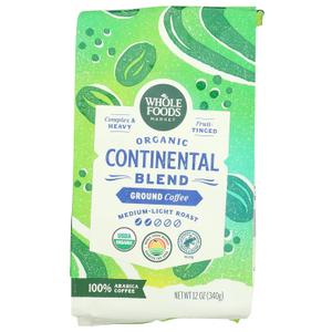 Whole Foods Market, Organic Continental Blend Ground Coffee, Medium-Light Roast, Complex & Heavy, Fruit-Tinged, 12 Ounce