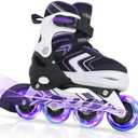 Nattork Adjustable Inline Skates for Girls and Boys with Full Light up Wheels, Beginner Roller Skates for Kids Youth Purple Pink Blue Black US 5-8