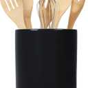 Glossy X-Large Ceramic Stoneware Cork Bottom Kitchen Utensil Holder, Black