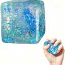 3 x Squeeze Stress Relief Cubes, Cube Stress Ball Slow Rise Ice Cube for Adult (Blue)