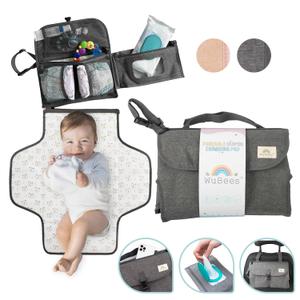 Portable Diaper Changing Pad for Baby Foldable Waterproof Mat Travel Diaper Changing Station Baby Essentials Gifts for Baby Shower Newborn Girls and Boys Baby Stuff by WuBees (Premium, Grey)