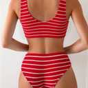 SOLY HUX Women's Striped Bathing Suit V Neck High Waisted Bikini Sets Two Piece Swimsuit (Red, XL)