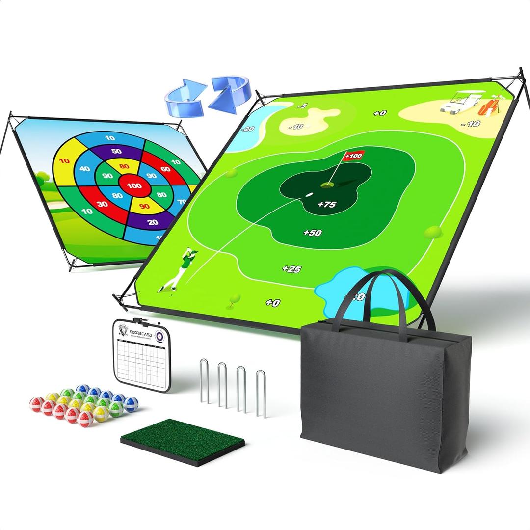 58" x 58" Battle Golf Chipping Game - 2-in-1 Sticky Golf Game Set, Large Chipping Mat with 20 Sticky Balls for Chipping Practice - Fun Family Party Game for Indoor and Outdoor Use (4.8FT*4.8FT(Basic Accessories))