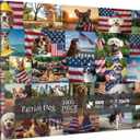 Fun Patriotic Dog Puzzles for Adults 1000 Pieces, Colorful Collage American Flag Jigsaw Puzzles, Challenging Art Landscape Sunset Scenic Puzzle