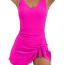 Aidonger One Piece Swim Dress Swimsuits for Women Tummy Control Swimdress Skirt V Neck Bathing Suit 2XL