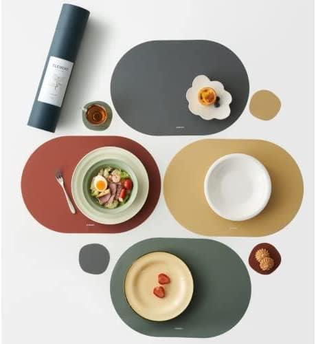 Placemat, Silicone Placemat Set of 4, Non-Slip, Oil Proof, Water Proof, Heat Resistant, Stain Resistant, Easy to Clean, Leather Texture, Oval, (Summer Combo + Coasters)
