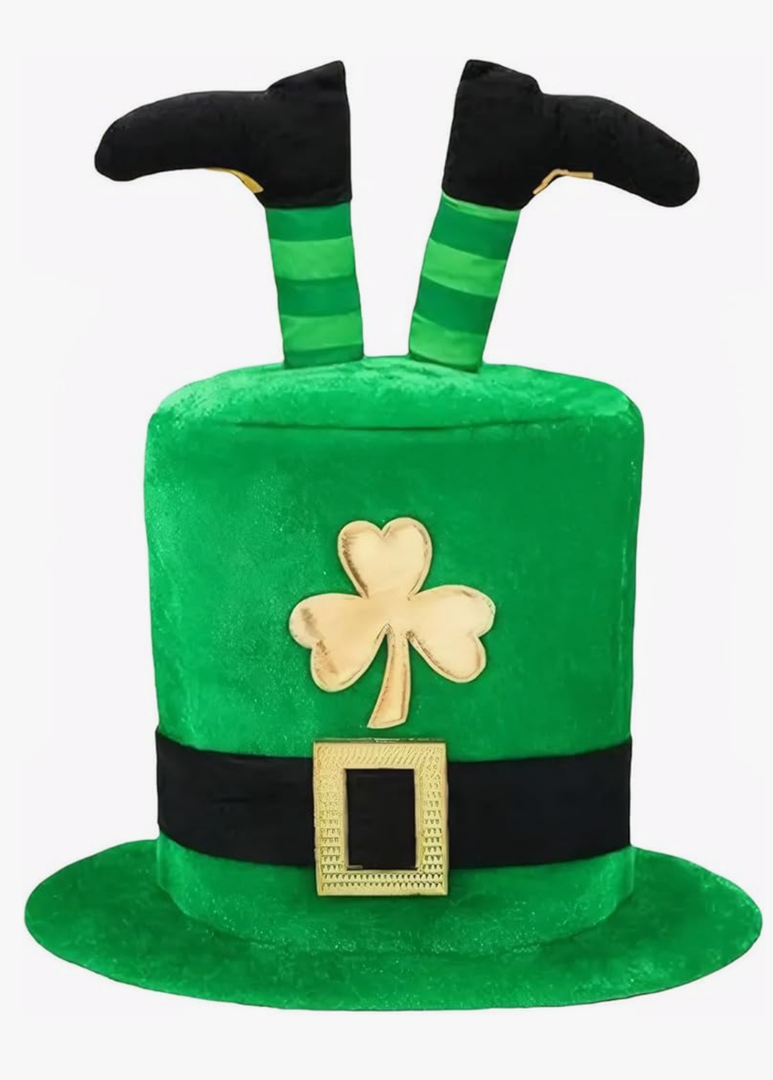 St. Patrick's Day Hat with Elf Legs, leprechaun Hat Velvet Irish Green Shamrock Top Hat Tree Decoration for St Patrick's Day Party Holiday Home, Ideal Gift for Fancy Dress Costume & Party Cosplay