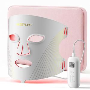 Red Light Therapy for Face Mask, Blue Light Therapy for Acne, Gifts for Women, Wrinkle LED Face Mask, 432 LED with Full Face Coverage & 3 Light Modes, Travel Bag for Home Use & Travel, Pink