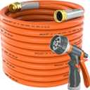 Garden Hose 50 ft x 5/8 in Heavy Duty, Flexible and Lightweight Water Hose, Burst 600 psi, Kink-less Hybrid Rubber Hose for Backyard, 3/4'' Brass Fittings (50FT)