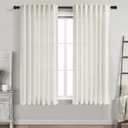 Cream Linen Back Tab Curtains 63 Inch Length for Living Room 2 Panel Set Neutral Modern Farmhouse Window Curtain Privacy Semi Sheer Linen Drapes Rustic Pinch Pleated Look Curtain Natural Ivory