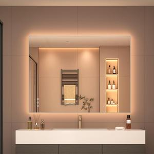 Hasipu 28''x 20'' Bathroom Mirror with Lights, Anti-Fog, Dimmable, Home Mirror Bathroom Mirrors for Over Sink Wall, Memory Function, Tempered Glass, Shatter-Proof, Wall Mounted