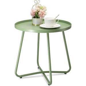 danpinera Outdoor Side Tables, Weather Resistant Steel Patio Side Table, Small Round Outdoor End Table Metal Side Table for Patio Yard Balcony Garden Bedside Green, Set of 2