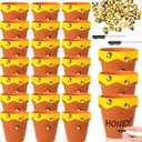 Leinuosen 12 Pcs Honey Bee Pot, 3 Inch Honey Jars for Cupcake, Planter, Bee Themed Party Favors for Baby Shower 1st Birthday Party Supplies and Wedding Gifts (Yellow and Brown)