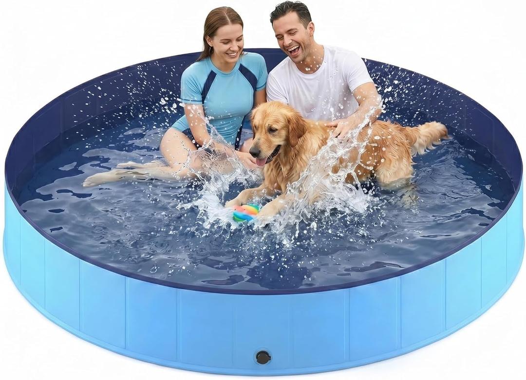 Foldable Dog Pool, Collapsible Dog Swimming Pool Hard Plastic Portable Pets Bath Tub for Dogs and Cats, Pet Wading Pool for Indoor Outdoor Backyard