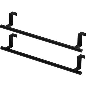 Over Cabinet Towel Bar, 14' Stainless Steel Dish Towel Holder for Cabinet Door, Black, 2 Pack (Black - 14 Inch)