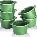 Creme Brulee Ramekins Ceramic Bowls - VICRAYS Mini Custard Cups 6 oz oven Safe Bowls Souffle Dishes for Baking Individual Casserole Dipping Sauce, Set of 6, Green
