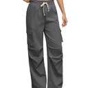 CAENP with 4 Pockets Womens High Waisted Wide Leg Cargo Pants Baggy Casual Trendy Work Pants Dark Gray XXL